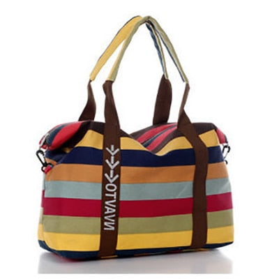 Women's Canvas Shoulder Bags Fashion Messenger Bags Casual Beach Bag Striped Shopping Tote Handbag