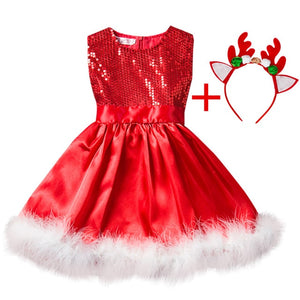 Red Christmas Dress Girl Costume Kids Dresses For Girls Baby Santa Clus Dress Up Children Party Xmas Gift Party Wear Clothes 8T