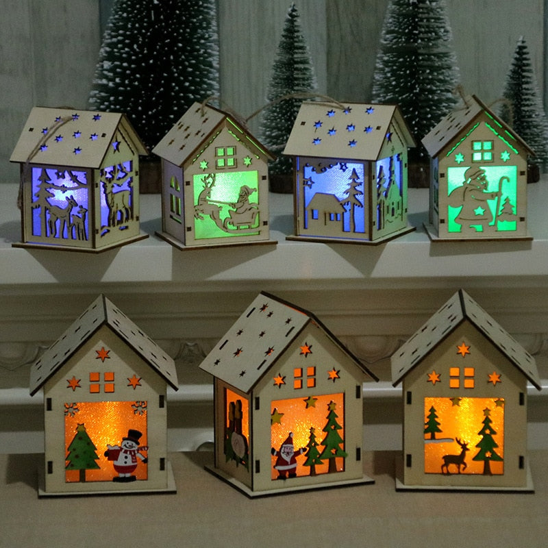 Festival Led Light Wood House Christmas Tree Decorations For Home