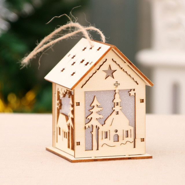 Festival Led Light Wood House Christmas Tree Decorations For Home