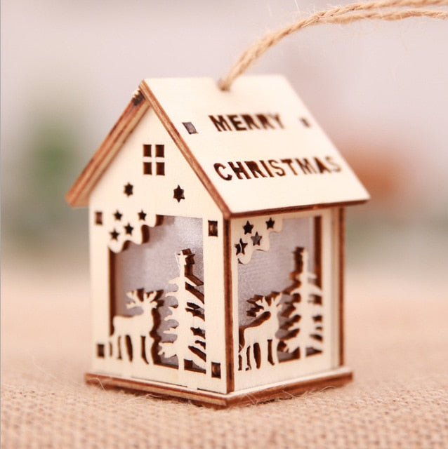 Festival Led Light Wood House Christmas Tree Decorations For Home