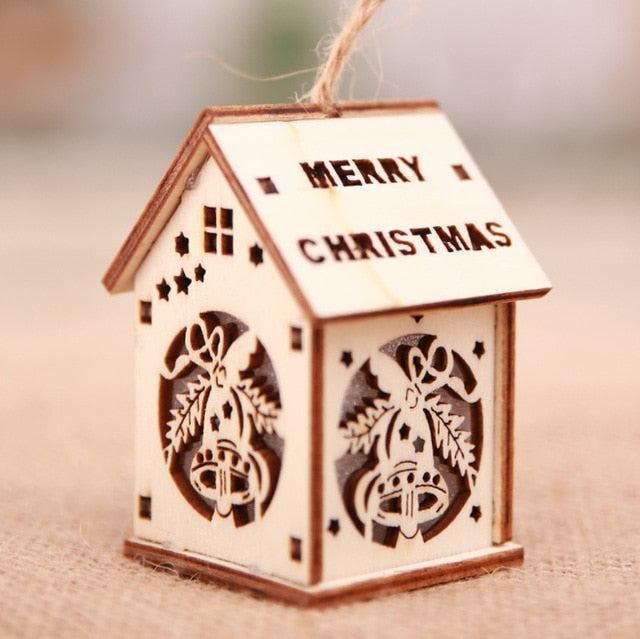 Festival Led Light Wood House Christmas Tree Decorations For Home