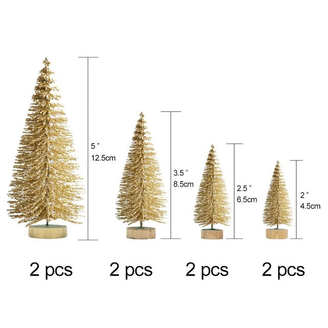 OurWarm 8pcs Small DIY Christmas Tree Fake Pine Tree Mini Sisal Bottle Brush Christmas Tree Santa Snow Frost Village House