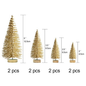 OurWarm 8pcs Small DIY Christmas Tree Fake Pine Tree Mini Sisal Bottle Brush Christmas Tree Santa Snow Frost Village House