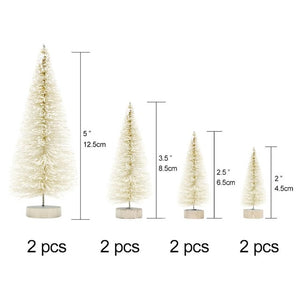 OurWarm 8pcs Small DIY Christmas Tree Fake Pine Tree Mini Sisal Bottle Brush Christmas Tree Santa Snow Frost Village House