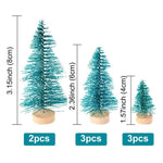 OurWarm 8pcs Small DIY Christmas Tree Fake Pine Tree Mini Sisal Bottle Brush Christmas Tree Santa Snow Frost Village House