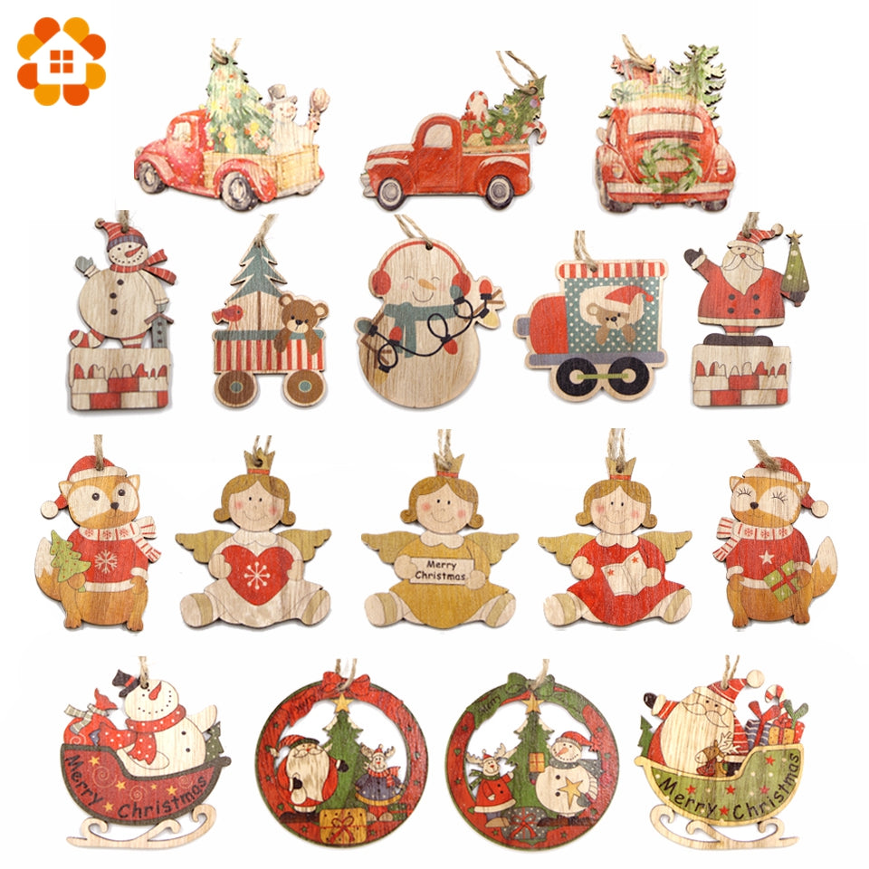 3PCS/Lot Multi Styles Printed Christmas Wooden Pendants Ornaments Wood Craft Gifts DIY Hanging Ornaments Christmas Decorations