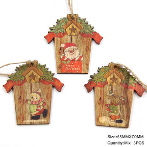 3PCS/Lot Multi Styles Printed Christmas Wooden Pendants Ornaments Wood Craft Gifts DIY Hanging Ornaments Christmas Decorations