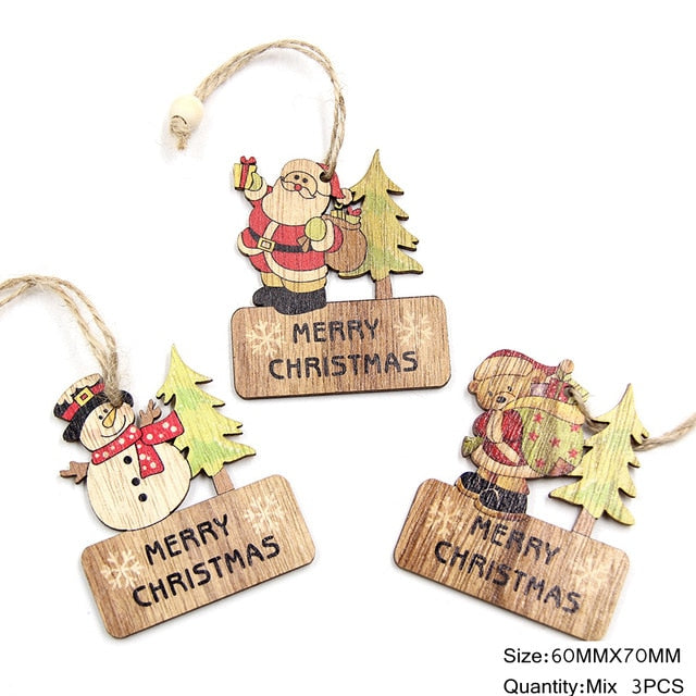 3PCS/Lot Multi Styles Printed Christmas Wooden Pendants Ornaments Wood Craft Gifts DIY Hanging Ornaments Christmas Decorations