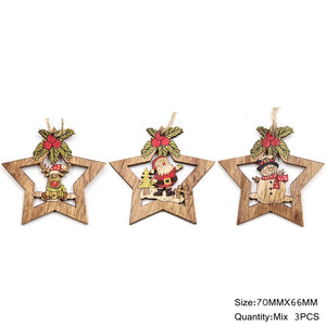 3PCS/Lot Multi Styles Printed Christmas Wooden Pendants Ornaments Wood Craft Gifts DIY Hanging Ornaments Christmas Decorations