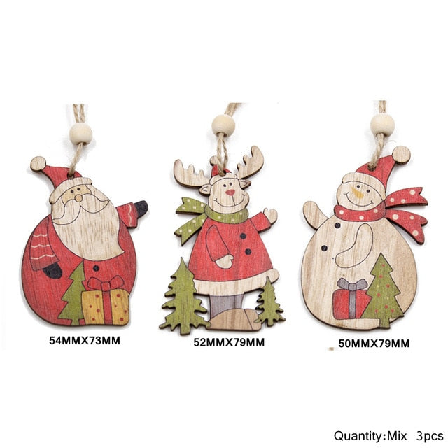 3PCS/Lot Multi Styles Printed Christmas Wooden Pendants Ornaments Wood Craft Gifts DIY Hanging Ornaments Christmas Decorations