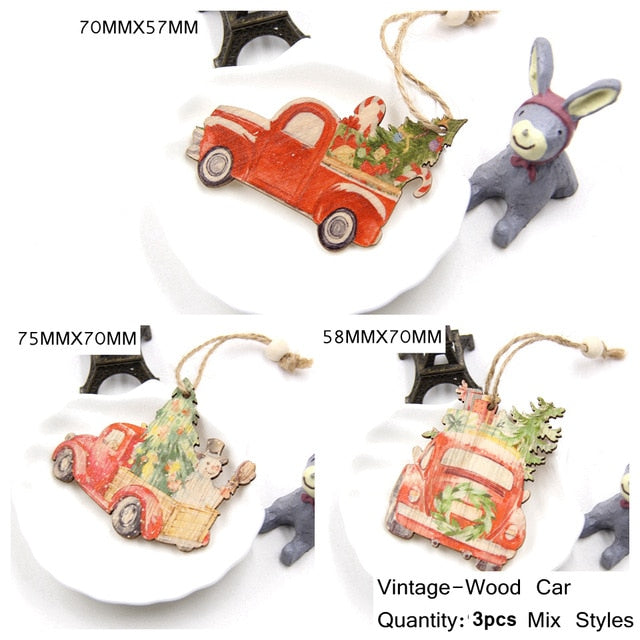 3PCS/Lot Multi Styles Printed Christmas Wooden Pendants Ornaments Wood Craft Gifts DIY Hanging Ornaments Christmas Decorations