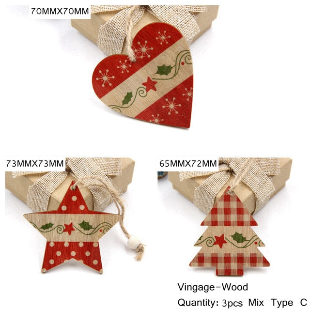 3PCS/Lot Multi Styles Printed Christmas Wooden Pendants Ornaments Wood Craft Gifts DIY Hanging Ornaments Christmas Decorations