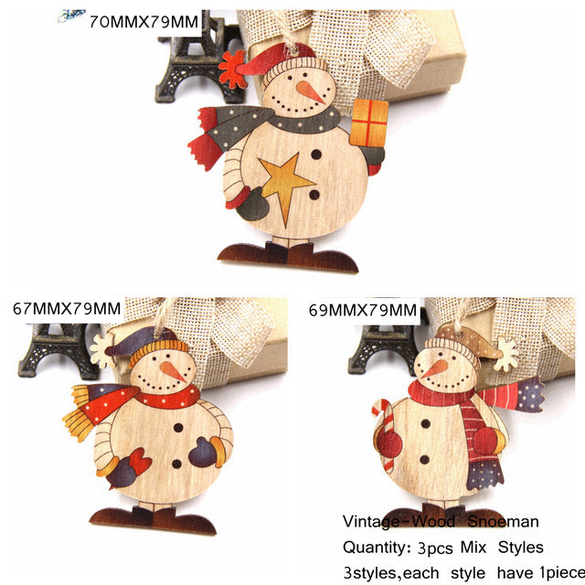 3PCS/Lot Multi Styles Printed Christmas Wooden Pendants Ornaments Wood Craft Gifts DIY Hanging Ornaments Christmas Decorations