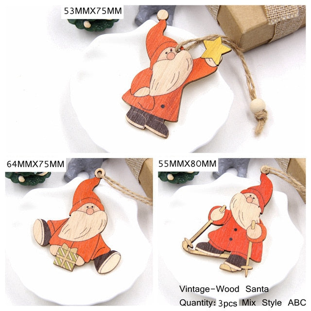 3PCS/Lot Multi Styles Printed Christmas Wooden Pendants Ornaments Wood Craft Gifts DIY Hanging Ornaments Christmas Decorations