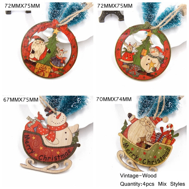 3PCS/Lot Multi Styles Printed Christmas Wooden Pendants Ornaments Wood Craft Gifts DIY Hanging Ornaments Christmas Decorations