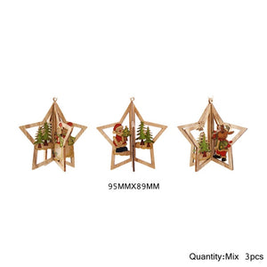 3PCS/Lot Multi Styles Printed Christmas Wooden Pendants Ornaments Wood Craft Gifts DIY Hanging Ornaments Christmas Decorations