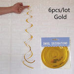 Happy Birthday Decorative 6pc/pack Metallic Ceiling Hanging Swirl for Baby Shower Wedding Halloween Birthday Party Decoration