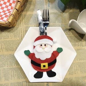 Santa Hat Reindeer Christmas New Year Pocket Fork Knife Cutlery Holder Bag Home Party Table Dinner Decoration Tableware 62417