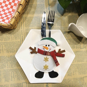 Santa Hat Reindeer Christmas New Year Pocket Fork Knife Cutlery Holder Bag Home Party Table Dinner Decoration Tableware 62417