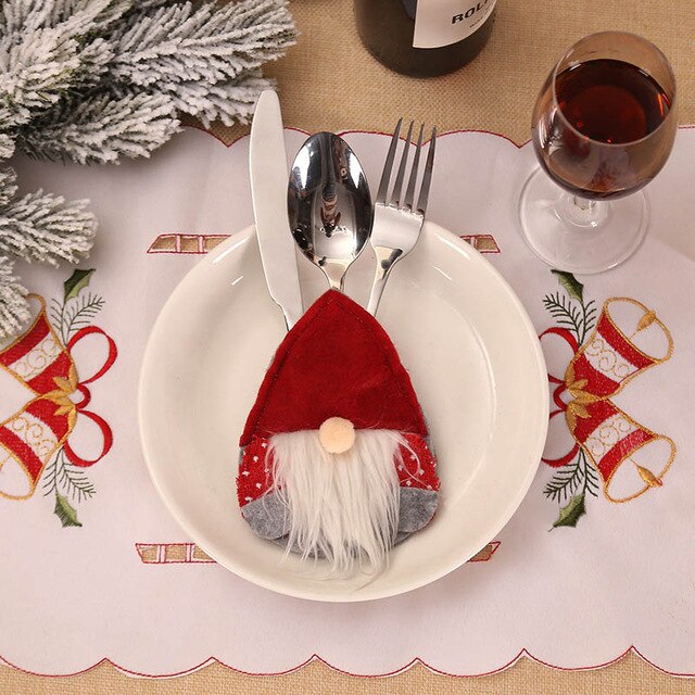 Santa Hat Reindeer Christmas New Year Pocket Fork Knife Cutlery Holder Bag Home Party Table Dinner Decoration Tableware 62417