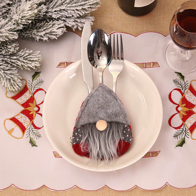 Santa Hat Reindeer Christmas New Year Pocket Fork Knife Cutlery Holder Bag Home Party Table Dinner Decoration Tableware 62417