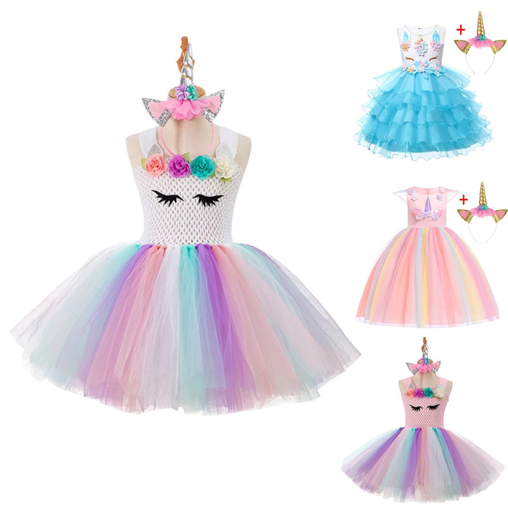 Unicorn Party Dress Kids Dresses For Girls Elsa Costume Halloween Dress Children Girls Princess Dress Baby Christmas Clothes