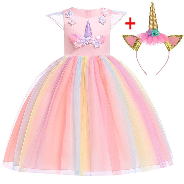 Unicorn Party Dress Kids Dresses For Girls Elsa Costume Halloween Dress Children Girls Princess Dress Baby Christmas Clothes