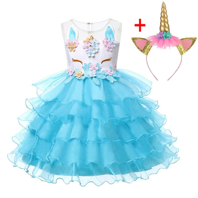 Unicorn Party Dress Kids Dresses For Girls Elsa Costume Halloween Dress Children Girls Princess Dress Baby Christmas Clothes