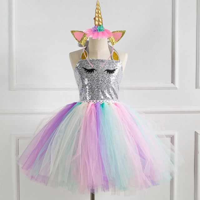 Unicorn Party Dress Kids Dresses For Girls Elsa Costume Halloween Dress Children Girls Princess Dress Baby Christmas Clothes