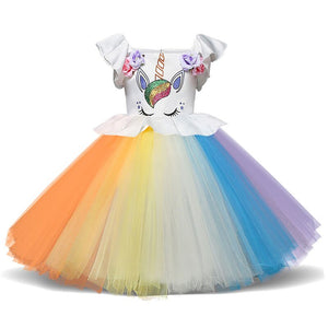 Rainbow Dress For Toddler Girls Dresses Kids Party Unicornio Girls Clothes Summer Tutu Cartoon Clothing Christmas Halloween Wear