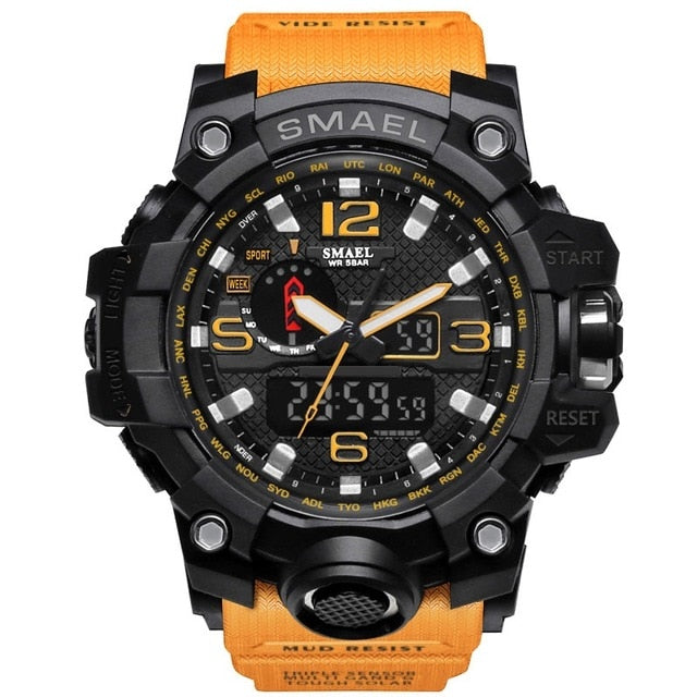 SMAEL Brand Men Sports Watches Dual Display Analog Digital LED Electronic Quartz Wristwatches Waterproof Swimming Military Watch