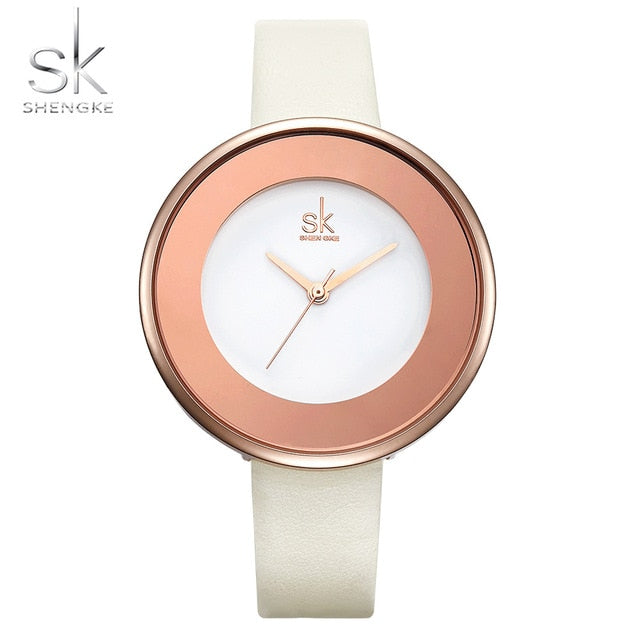 Shengke Brand Women Luxury Watches Female White Leather Wristwatch Mixmatch Dress Quartz Clock Ultra Thin Relogio Feminino 2018