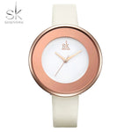 Shengke Brand Women Luxury Watches Female White Leather Wristwatch Mixmatch Dress Quartz Clock Ultra Thin Relogio Feminino 2018