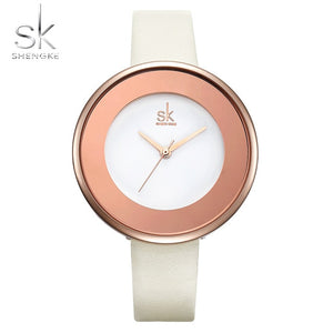 Shengke Brand Women Luxury Watches Female White Leather Wristwatch Mixmatch Dress Quartz Clock Ultra Thin Relogio Feminino 2018