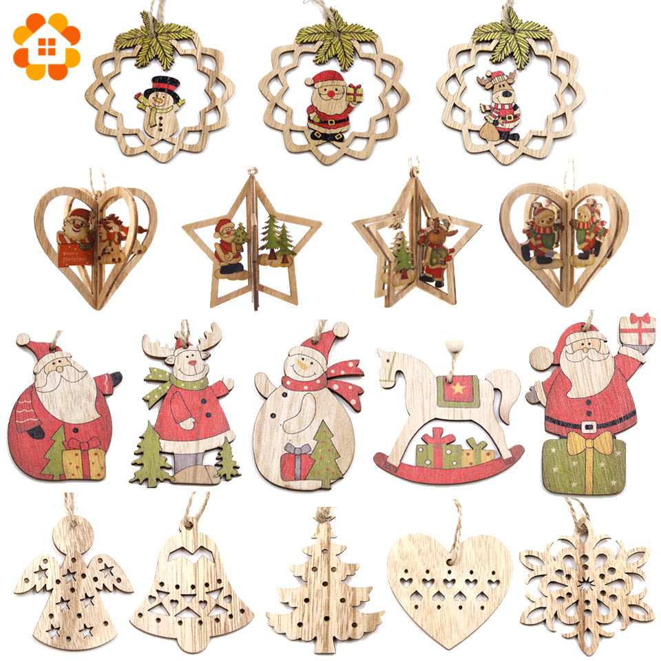 Multi Style Creative Wood Craft Christmas Wooden Pendants Ornaments Kids Gift DIY Xmas Tree Ornament Christmas Party Decorations