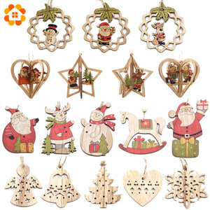 Multi Style Creative Wood Craft Christmas Wooden Pendants Ornaments Kids Gift DIY Xmas Tree Ornament Christmas Party Decorations