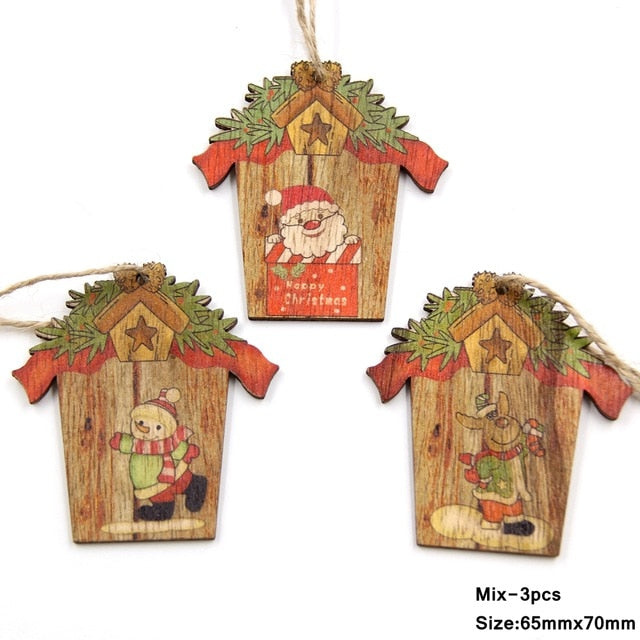 Multi Style Creative Wood Craft Christmas Wooden Pendants Ornaments Kids Gift DIY Xmas Tree Ornament Christmas Party Decorations