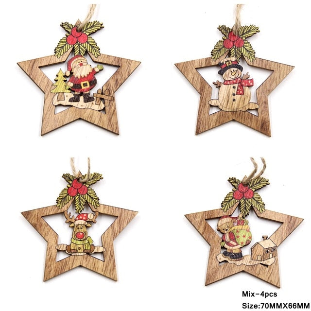 Multi Style Creative Wood Craft Christmas Wooden Pendants Ornaments Kids Gift DIY Xmas Tree Ornament Christmas Party Decorations