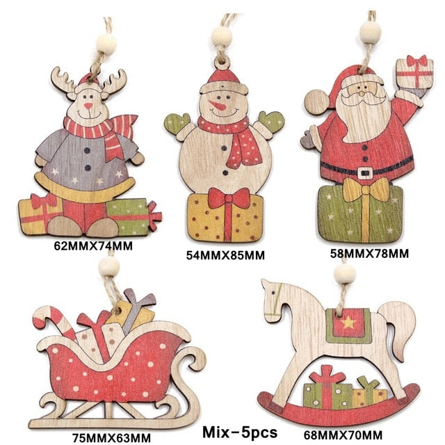 Multi Style Creative Wood Craft Christmas Wooden Pendants Ornaments Kids Gift DIY Xmas Tree Ornament Christmas Party Decorations