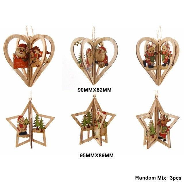 Multi Style Creative Wood Craft Christmas Wooden Pendants Ornaments Kids Gift DIY Xmas Tree Ornament Christmas Party Decorations