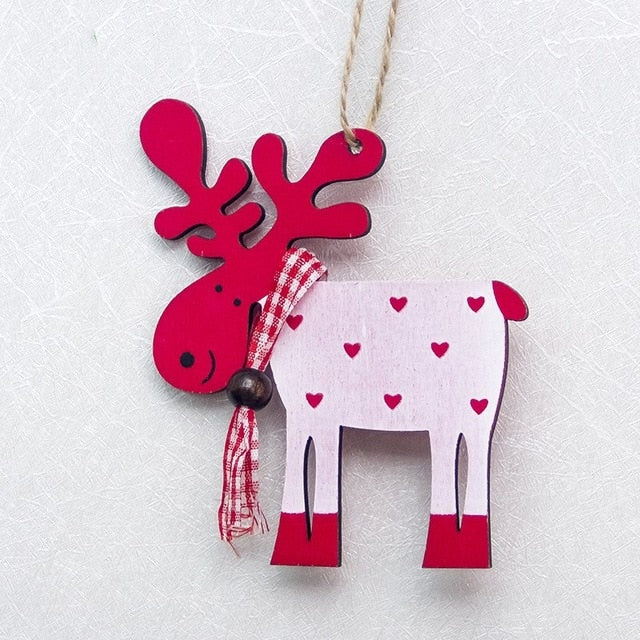 Christmas Tree Decor Wood Painted Elk Pendant 1 Pc Xmas Party Decor Deer Pendants Christmas Decoration for Home