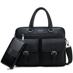 Men's Business Bag For 13'3 inch Laptop Briefcase Bags 2 in 1 Set Handbags High Quality Leather Office Bags Totes Male