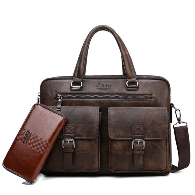 Men's Business Bag For 13'3 inch Laptop Briefcase Bags 2 in 1 Set Handbags High Quality Leather Office Bags Totes Male