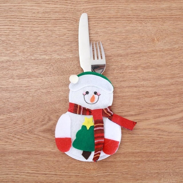 Santa Hat Reindeer Christmas New Year Pocket Fork Knife Cutlery Holder Bag Home Party Table Dinner Decoration Tableware 62417