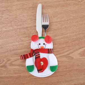 Santa Hat Reindeer Christmas New Year Pocket Fork Knife Cutlery Holder Bag Home Party Table Dinner Decoration Tableware 62417