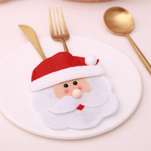 Santa Hat Reindeer Christmas New Year Pocket Fork Knife Cutlery Holder Bag Home Party Table Dinner Decoration Tableware 62417