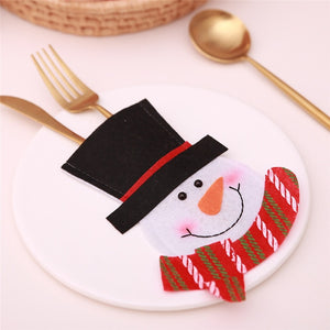 Santa Hat Reindeer Christmas New Year Pocket Fork Knife Cutlery Holder Bag Home Party Table Dinner Decoration Tableware 62417