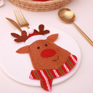 Santa Hat Reindeer Christmas New Year Pocket Fork Knife Cutlery Holder Bag Home Party Table Dinner Decoration Tableware 62417