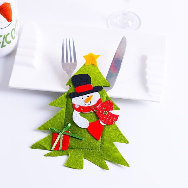 Santa Hat Reindeer Christmas New Year Pocket Fork Knife Cutlery Holder Bag Home Party Table Dinner Decoration Tableware 62417